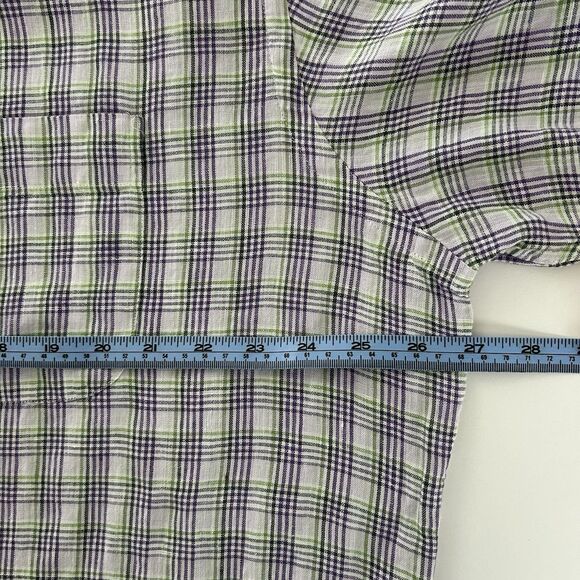 Peter Millar Shirt Mens Plaid 100% Linen Button Up Short Sleeve XL Purple Green - Picture 8 of 10